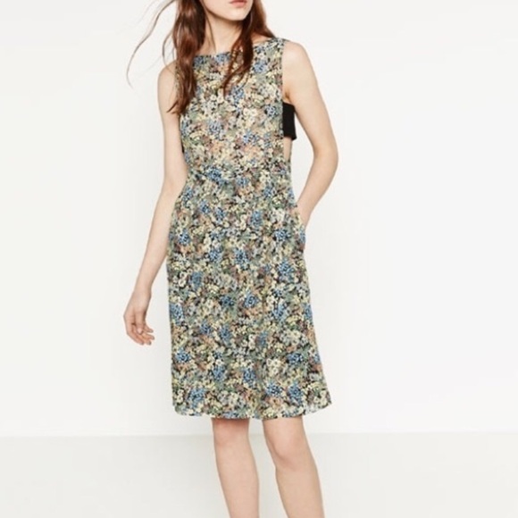 Zara Basic Women flowers floral COLORFUL Casual sheer cut out Dress SIZE XS - Picture 5 of 16